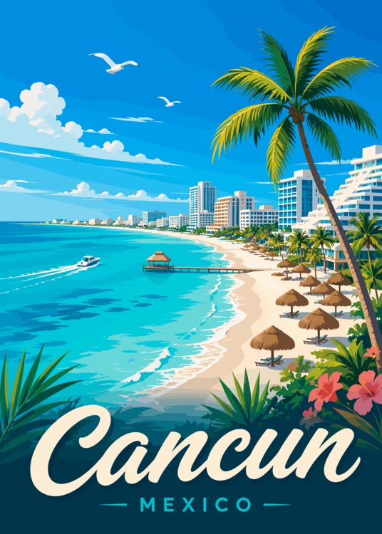 Poster Cancun Mexico Tropical Beach Travel Poster