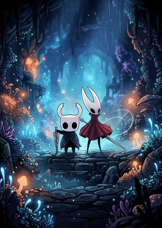 Poster The Knight and Silksong Hornet Hollow Knight