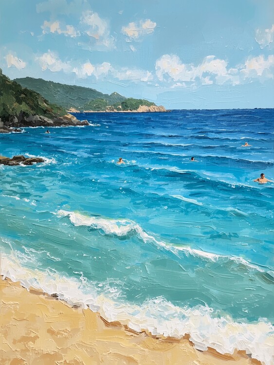 Poster Azurblaue Wellen mit Schwimmern