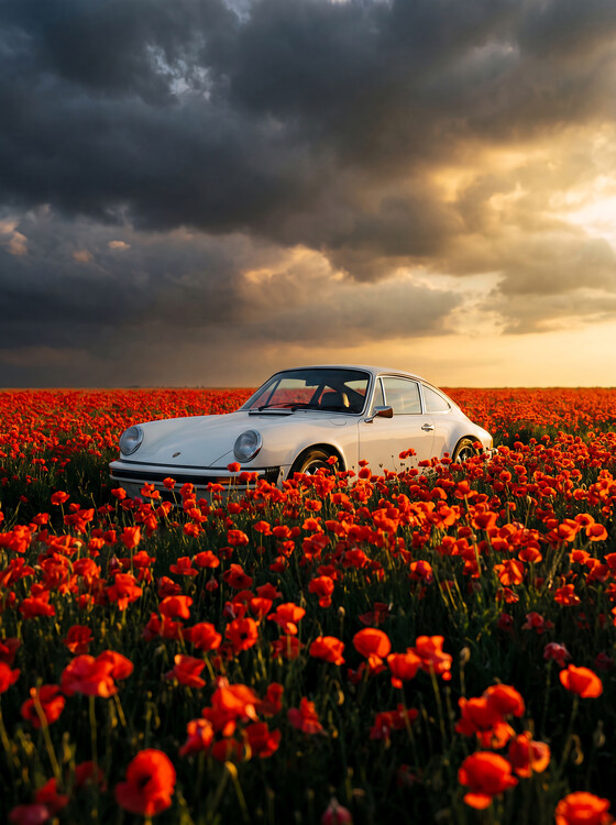 Billede på lærred Porsche 911 in Poppy Paradise