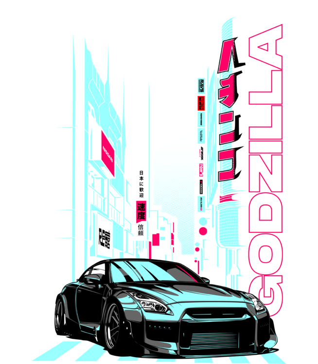 T-shirt Nissan Skyline GT-R R34 – Neon Godzilla