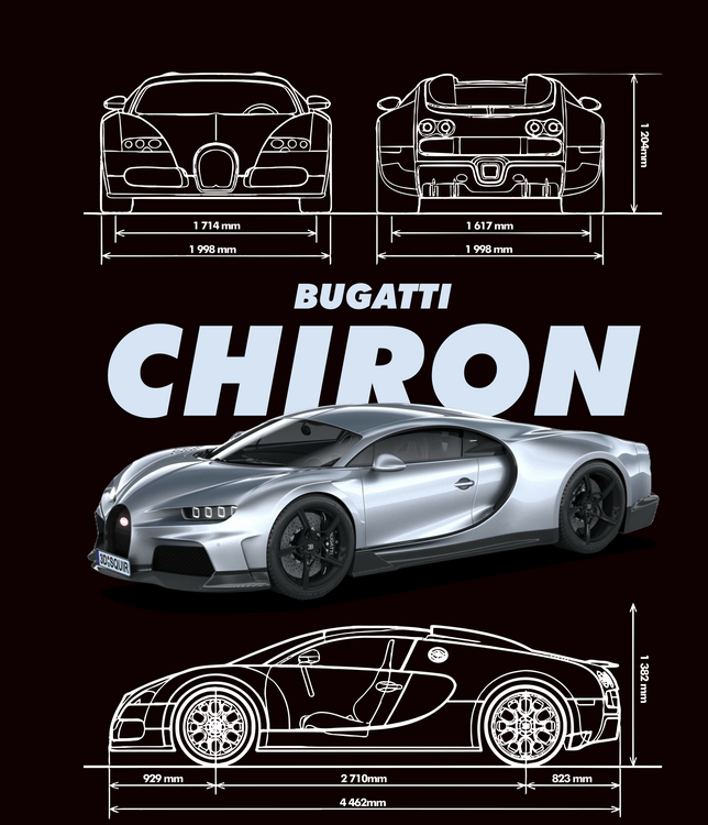 T-shirt Bugatti Chiron Silver Blueprint