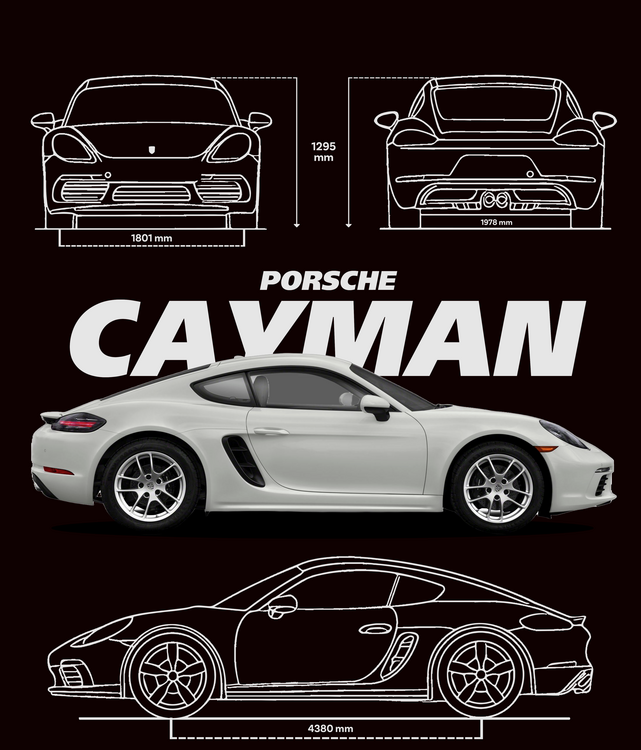 T-shirt Porsche Cayman White Blueprint