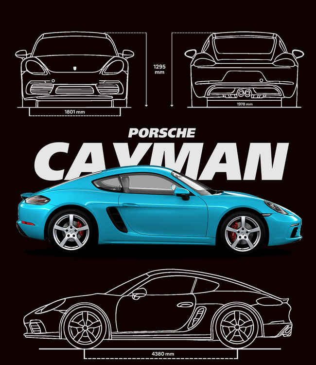 T-shirt Porsche Cayman Blue Blueprint