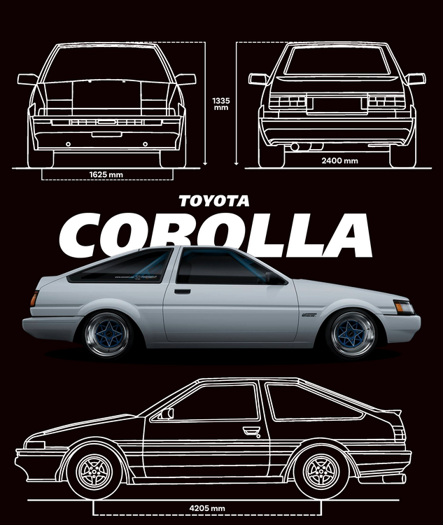 T-shirt Toyota Corolla AE86 Blueprint