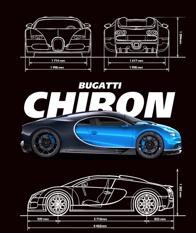 T-shirt Bugatti Chiron Blue Blueprint