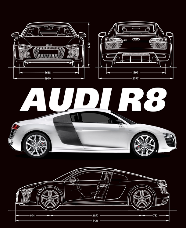 T-shirt Audi R8 Silver Blueprint