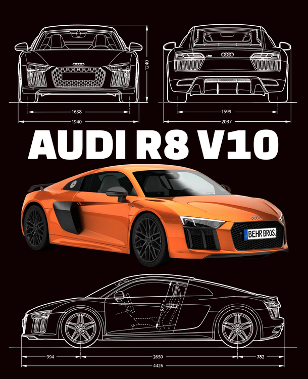 T-shirt Audi R8 V10 Orange Blueprint