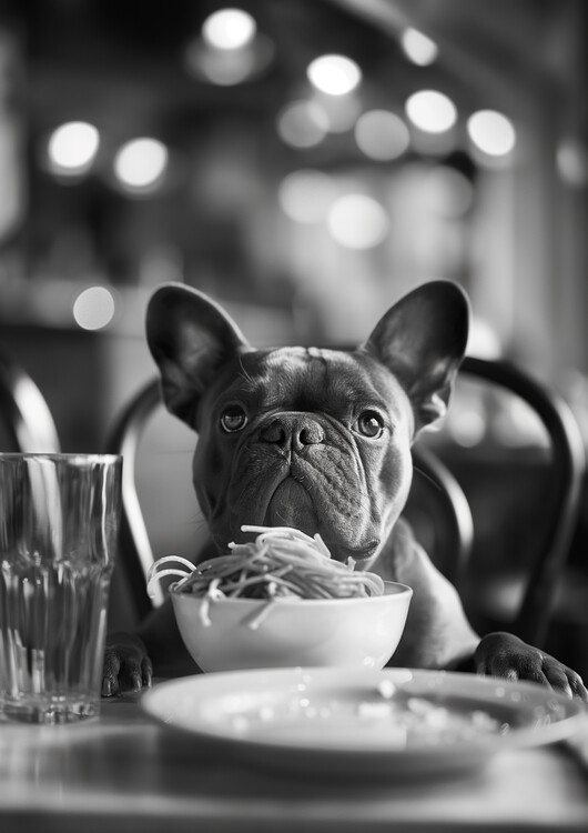 Poster French Bulldog Spaghetti Dinner
