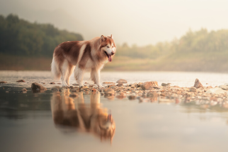 Poster Happy Husky Lake Reflection