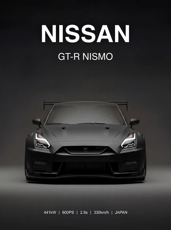 Плакат Matte Black Nissan GT-R Nismo | Minimalist Automotive Poster