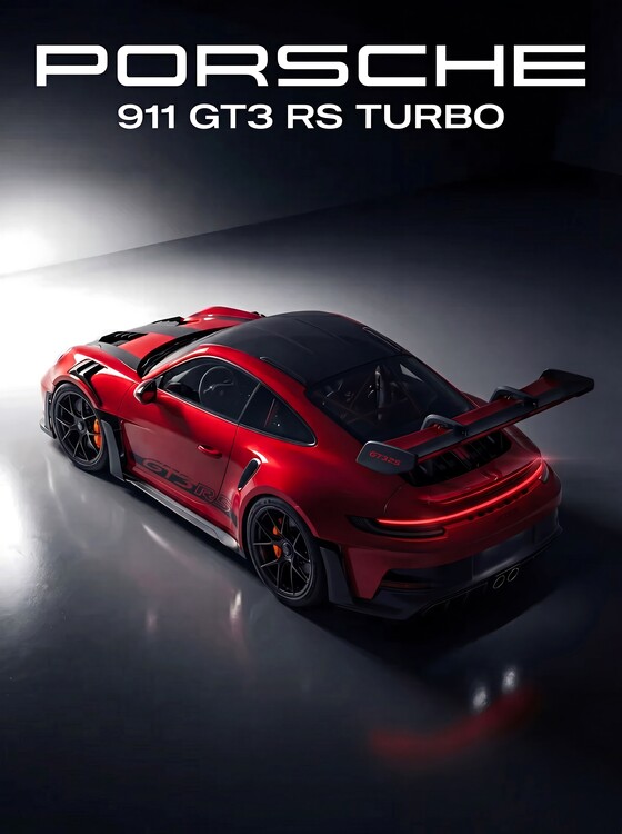 Плакат Vibrant Red and Black Two-Tone Porsche 911 GT3 RS Turbo