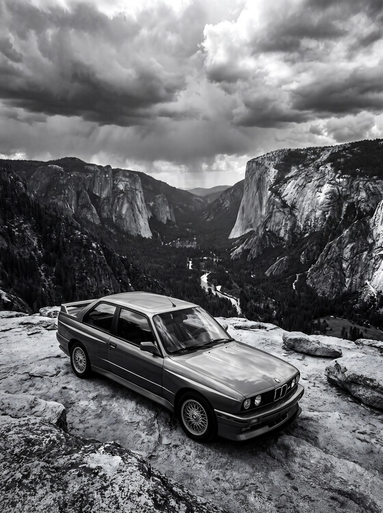 Αφίσα Classic BMW E30 Coupe Parked on Rocky Outcrop