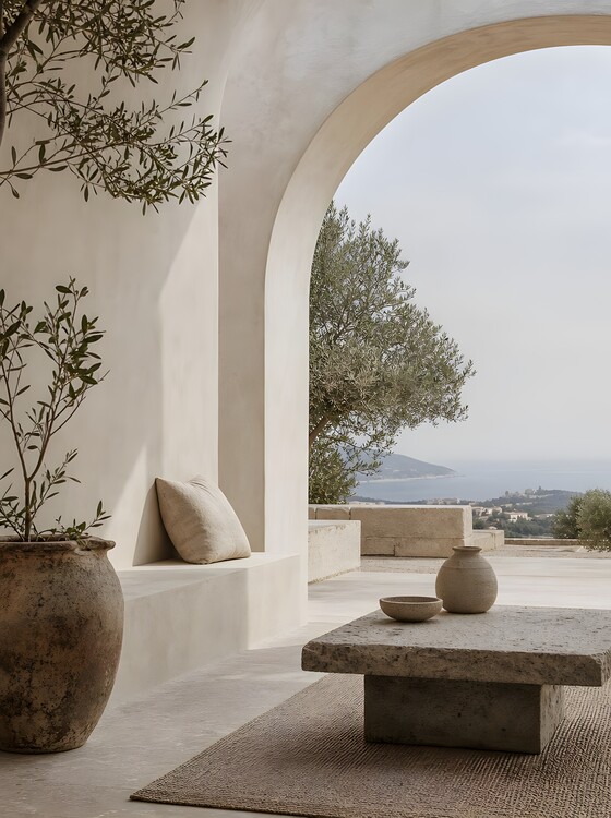 Plakát Mallorca Coastal House Illustration | Mediterranean Villa Pr