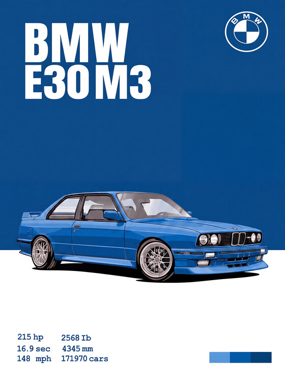 Плакат BMW E30 M3 Poster: Flat Vector Illustration