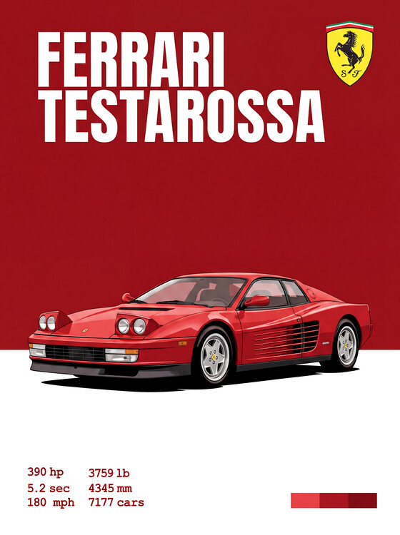 Плакат Ferrari Testarossa Classic Car Art Print