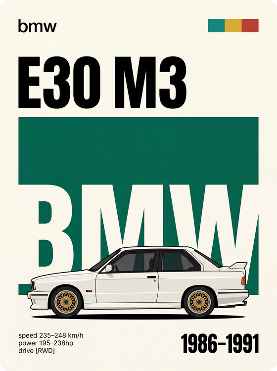 Плакат BMW E30 M3: A Minimalist Retro Poster