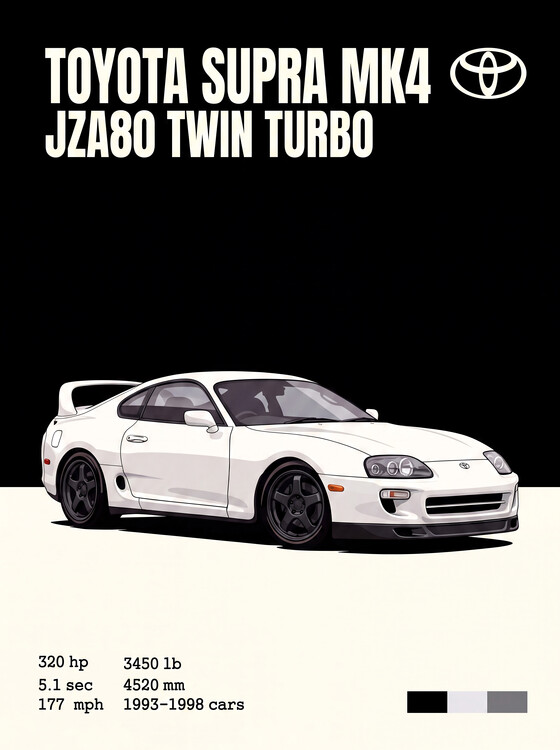 Плакат Toyota Supra MK4 JZA80 Twin Turbo Car Art Print