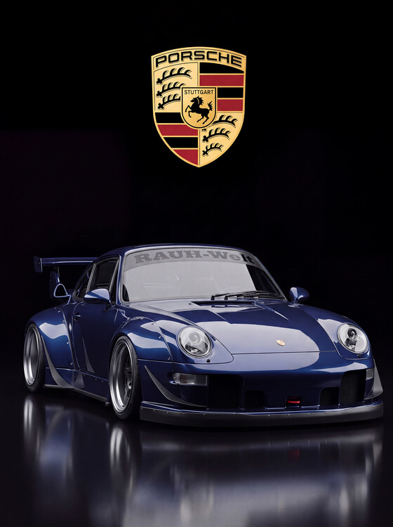 Poster A Stunning Dark Blue RAUH-Welt Porsche 911 Widebody