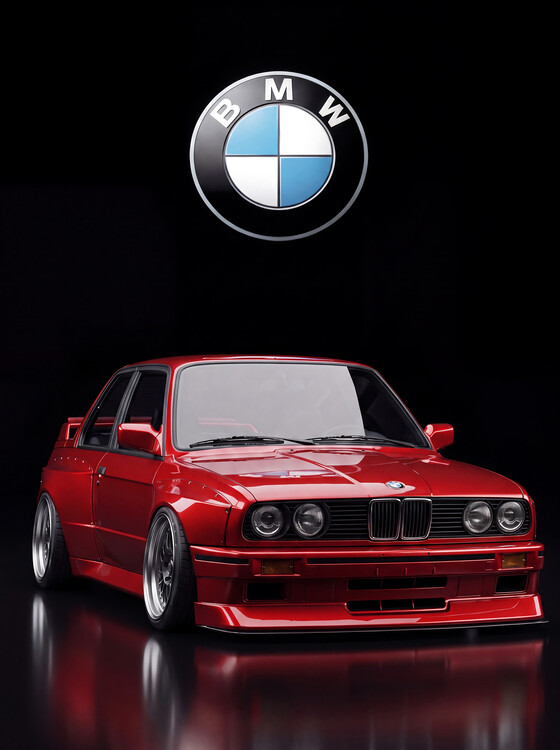 Plakat BMW E30 — Stanced in the Dark: Photorealistic Studio Render