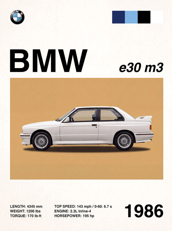 Plakat E30 M3: The Original M3 — Modern Editorial Poster