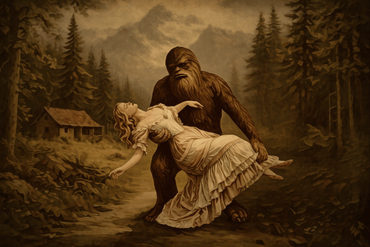 Poster Victorian Damsel and Bigfoot Monster Romance