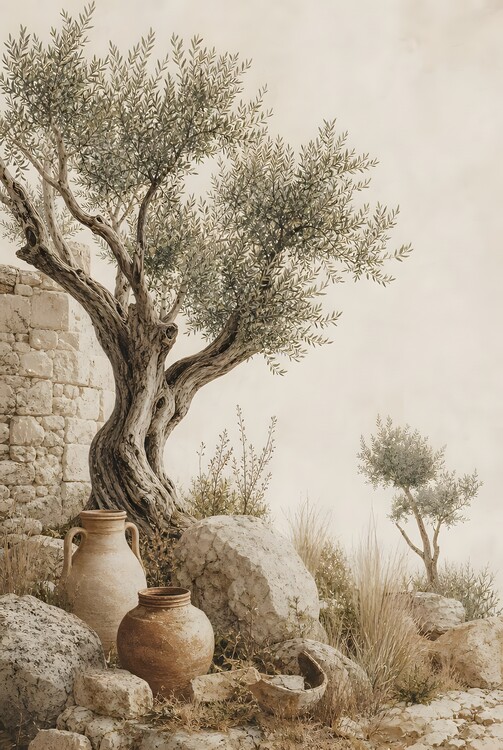 Плакат Olive Courtyard | Mediterranean Botanical Wall Art