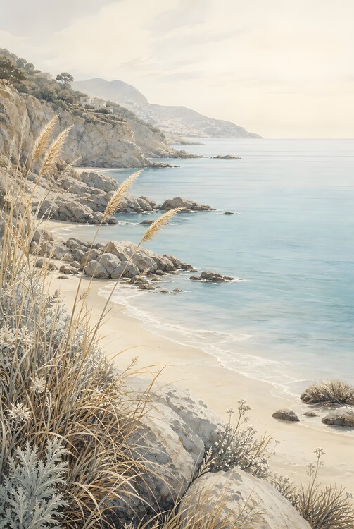 Плакат Where Sea Meets Stone | Mediterranean Coastal Wall Art