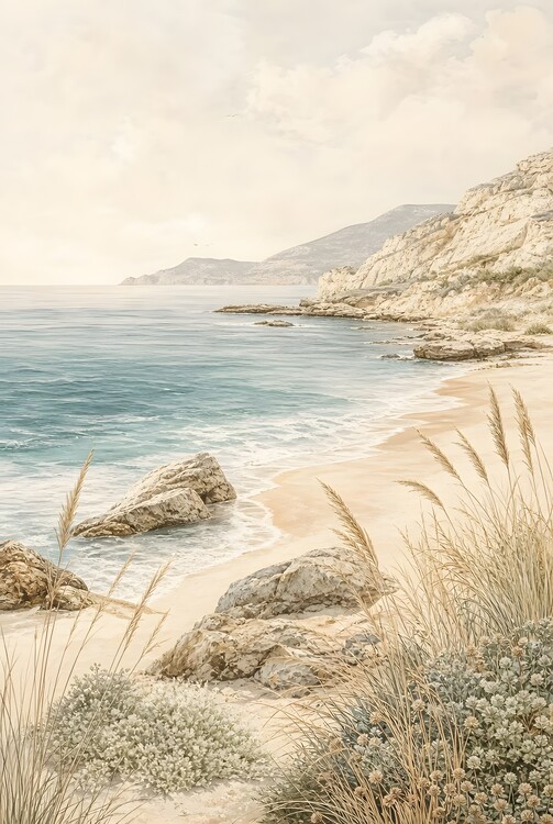 Плакат Coastal Silence | Neutral Beach Wall Art