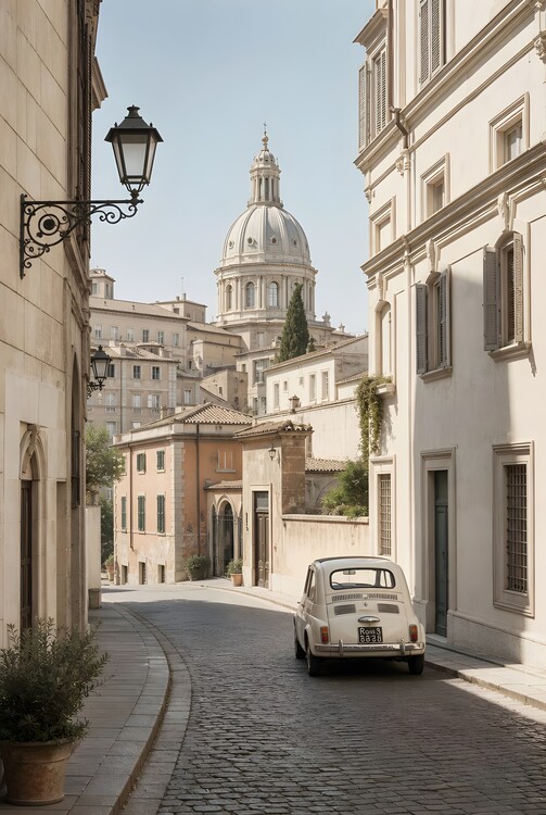Poster Quiet Arrival | Mediterranean Street Scene Wall Art
