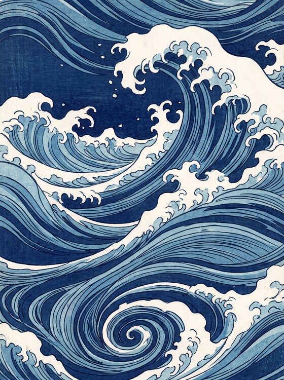 Плакат Waves of the Boundless Indigo Ocean | Japanese Ukiyo-e Style