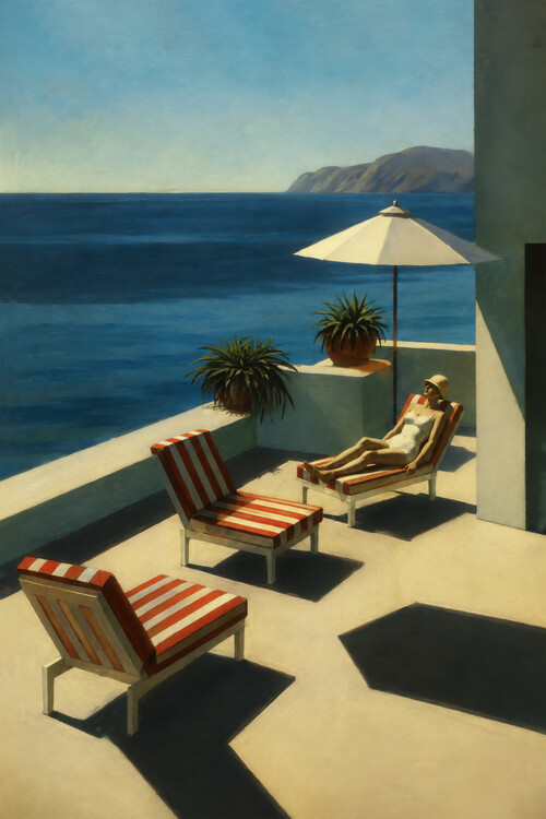 Poster Sunbeds in the style of Edward Hopper