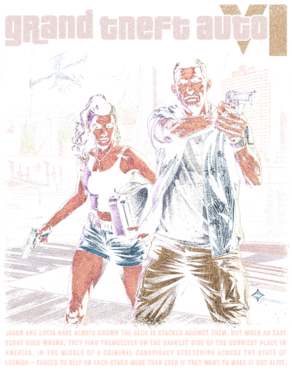 T-shirt Grand Theft Auto VI: Jason & Lucia