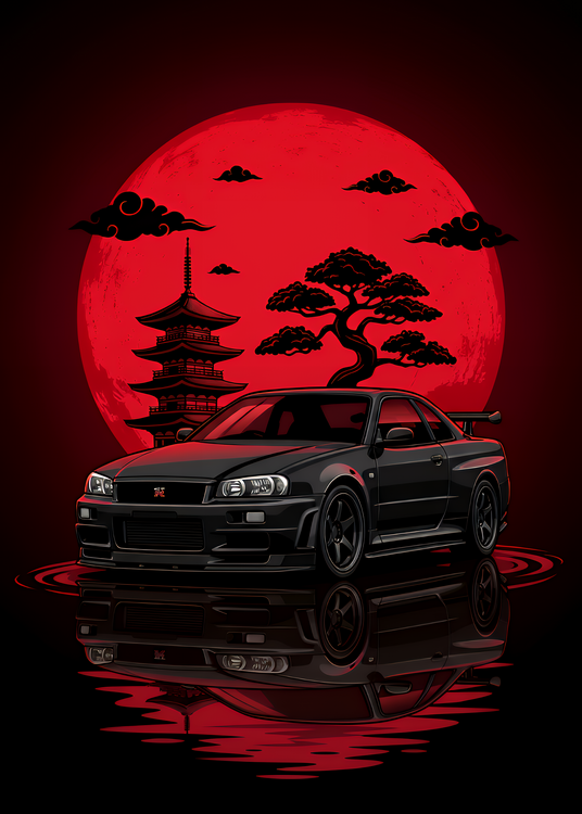 Плакат Nissan Skyline GT-R R34 Black JDM Japanese Art