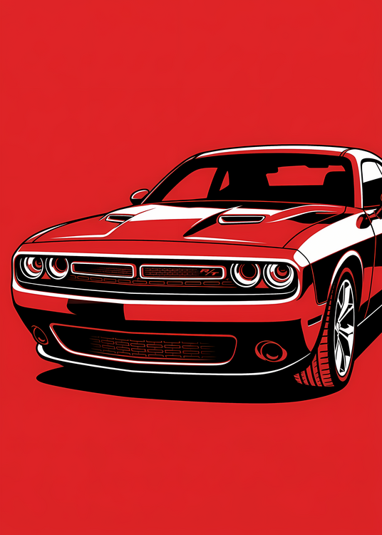 Плакат Dodge Challenger R/T Muscle Car - Bold Red Vector