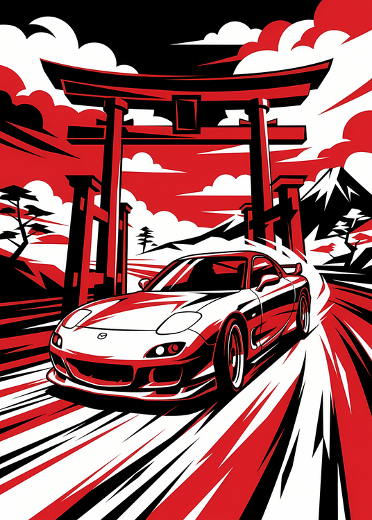 Плакат Mazda RX-7 FD JDM Drift Poster - Japanese Style Vector Art