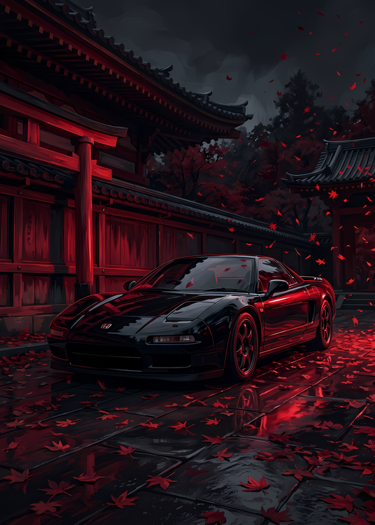 Poster Honda NSX JDM Legend - Japanese Temple Night Poster