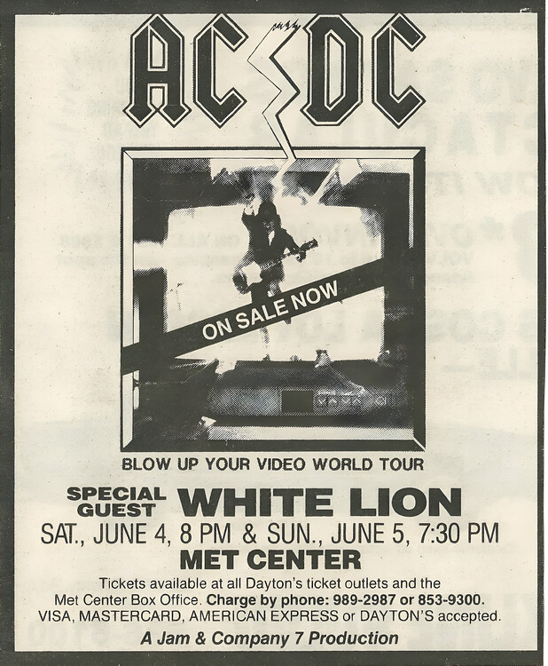 Плакат AC-DC & White Lion – Met Center 1988