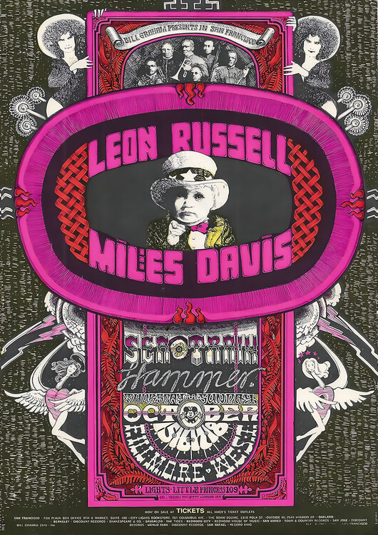 Obraz na plátne Leon Russell & Miles Davis – Vintage Concert Poster