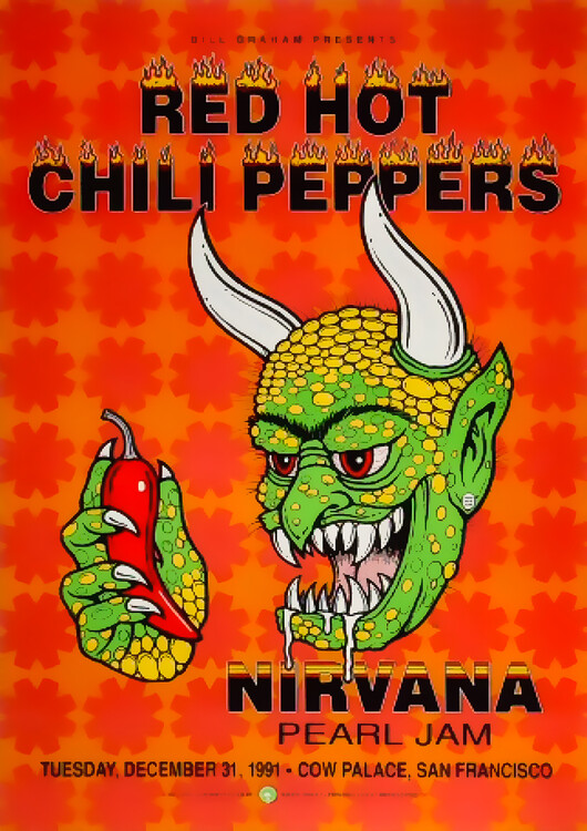 Poster Red Hot Chili Peppers, Nirvana & Pearl Jam – Cow Palace 1991