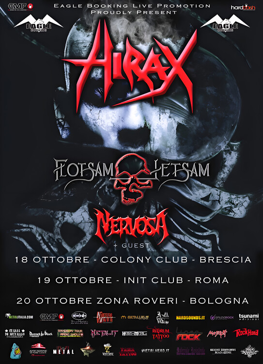 Плакат Airax, Flotsam and Jetsam & Nervosa – Italy 2022
