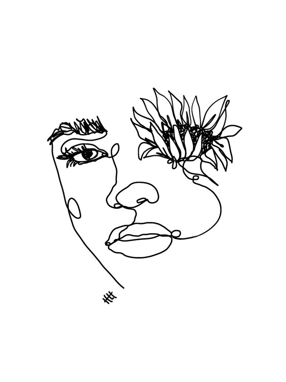 Плакат Floral Face Line Art