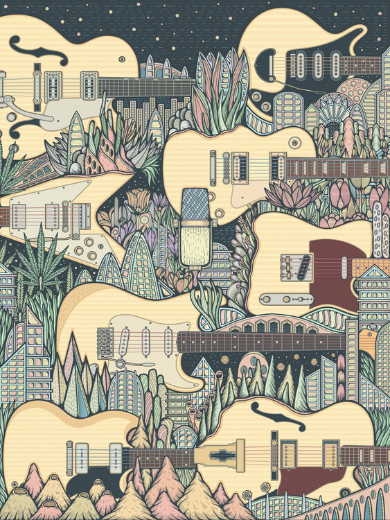 Poster City of Guitars Surreal Guitar Illustration