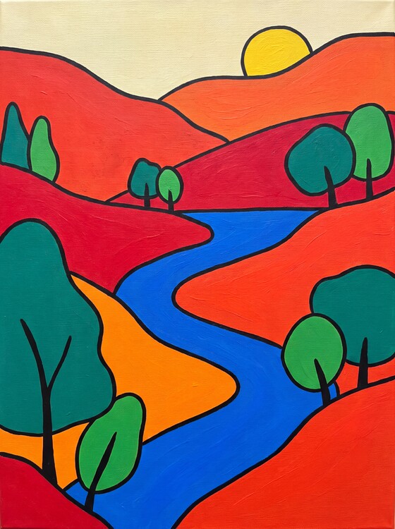 Poster Red Hills, Blue River, Golden Sun