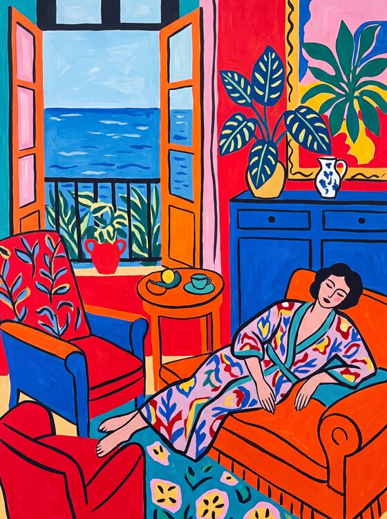 Poster Riviera Afternoon in Red and Blue