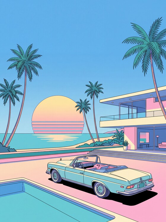 Poster Chrome, Palms, and Pastel Skies