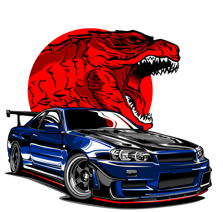 Футболка Nissan Skyline GT-R R34 – Godzilla Blue