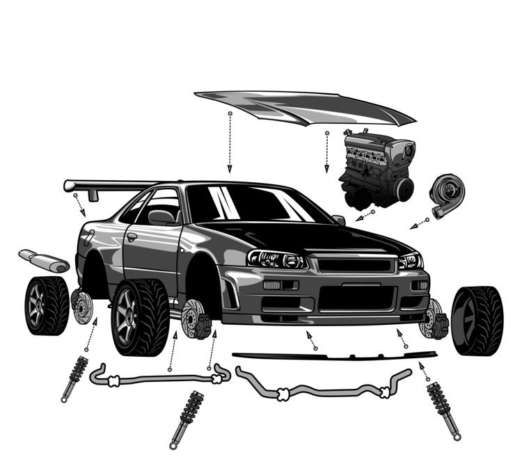 Maglietta Nissan Skyline GT-R R34 – Technical Cutaway