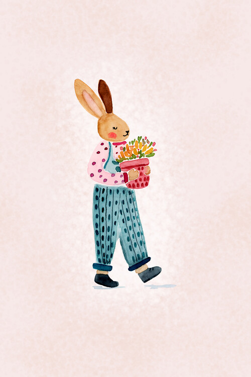 Poster Whimsical Bunny with Flowers