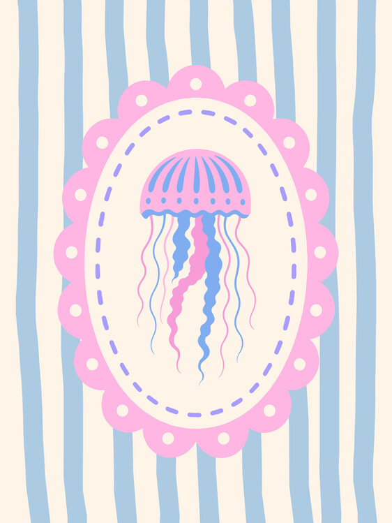 Принти на полотні Whimsical Pink Jellyfish